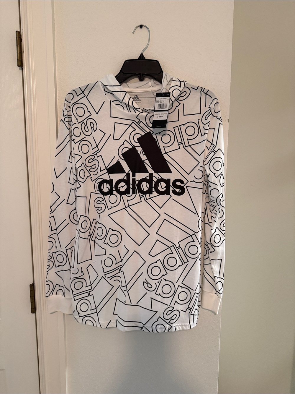 NWT Adidas White Shirt with Black Logo & Graphic Print